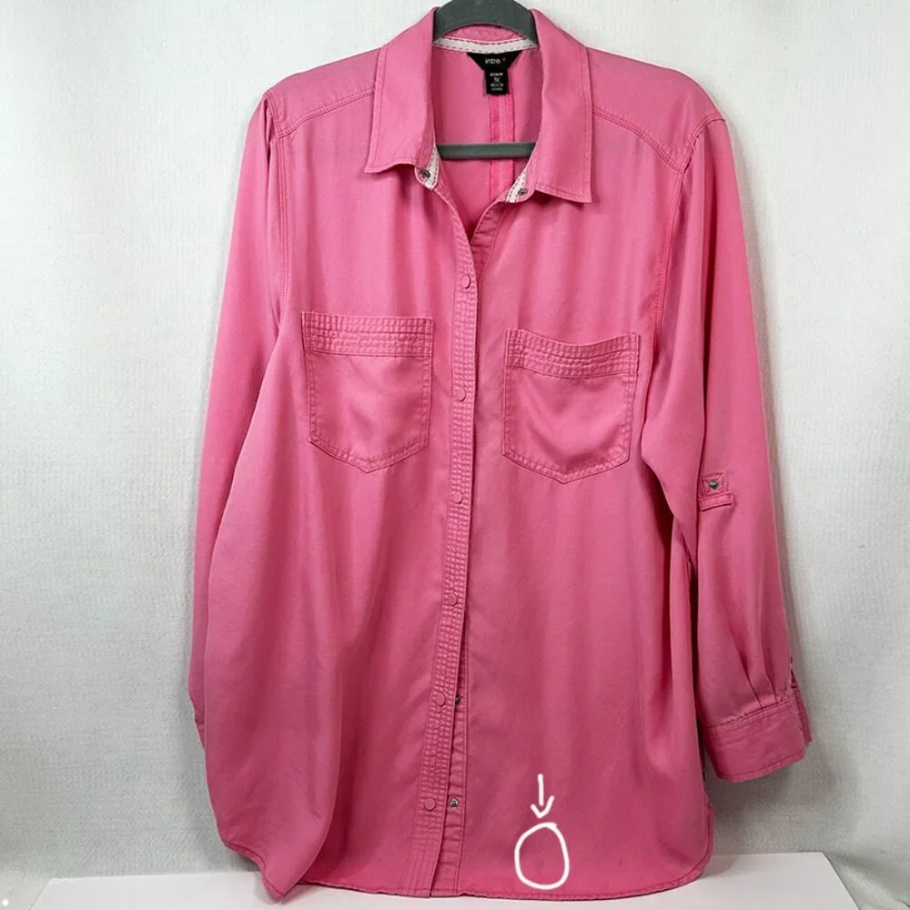 Pink Snap Collared Long Blouse Intro size 1X Decorative stitching - Picture 8 of 14